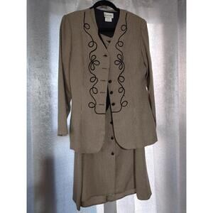 Vtg Jessica Scott 3 piece Suit Rayon Embroidered blouse Pencil Skirt‎ 80s size 8